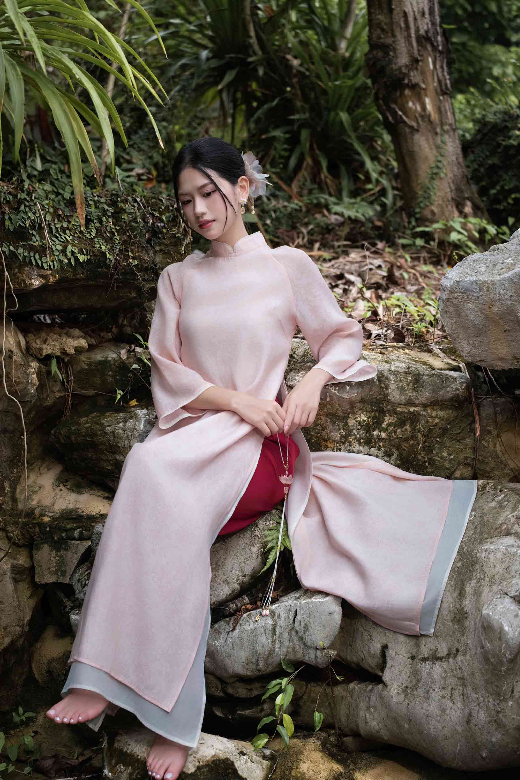 BST Mộc Miên áo dài hồng phấn 