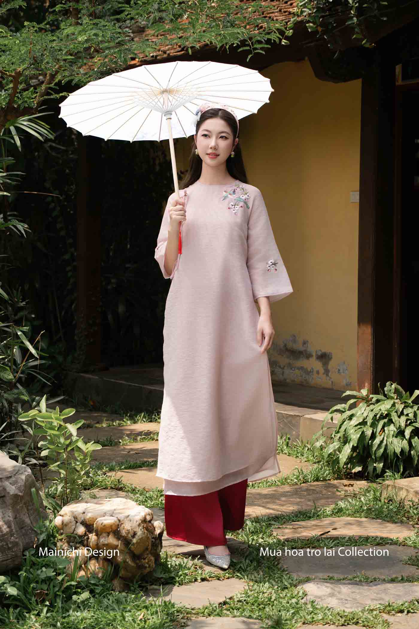 BST Tiêu Lạc áo dài hồng đào